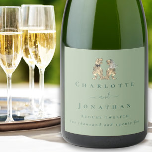 Dinosaur Wedding Sage Green Personalized Sparkling Wine Label