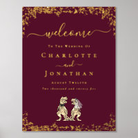 Dinosaur Wedding Welcome Burgundy Gold