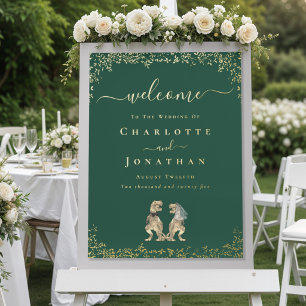 Dinosaur Wedding Welcome Green and Gold Foil Prints