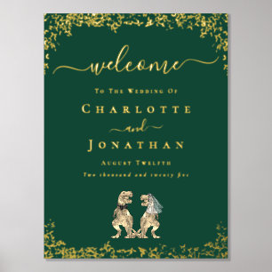 Dinosaur Wedding Welcome Green and Gold Foil Prints