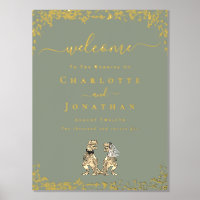 Dinosaur Wedding Welcome Sage Green Gold