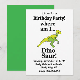 Dinosaur Where Am I Funny Birthday Party Invitation
