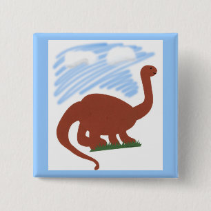 Dinosaur Whimsical Cartoon Art 2 Inch Square Button