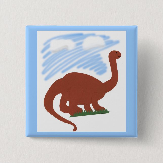 Dinosaur Whimsical Cartoon Art 2 Inch Square Button (Front)