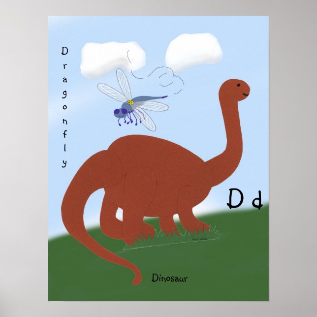 Dinosaur Whimsical Cartoon Art Poster (Front)