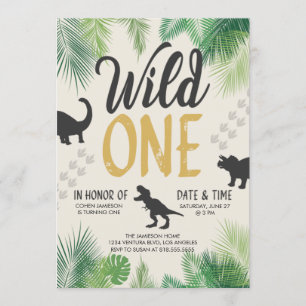 Dinosaur Wild One - First Birthday Invitation