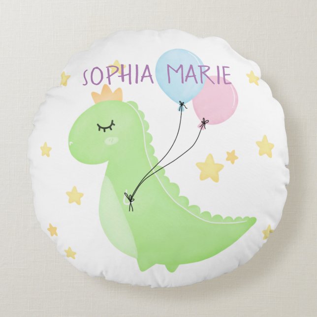 Dinosaur with Balloons Round Pillow (Front)