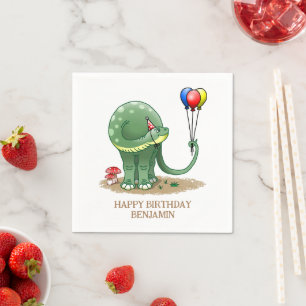 Dinosaur with birthday balloons napkin