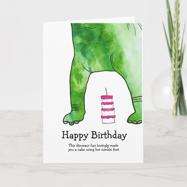Dinosaur with cake birthday card (Front)