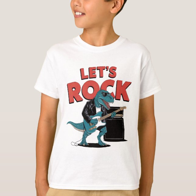 Dinosaur with sunglasses playing Guitar T-Shirt (Front)