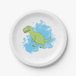 Dinosaur with Watercolor Background Design Paper Plate