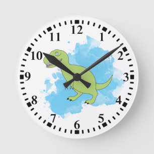 Dinosaur with Watercolor Background Design Round Clock