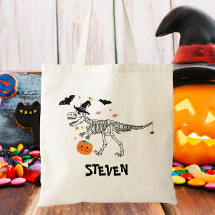 Dinosaur with Witch Hat Halloween Trick or Treat  Tote Bag