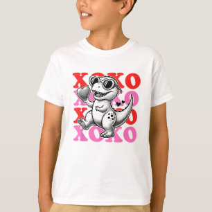 Dinosaur With Xoxo Pattern For Valentine's Day T-Shirt