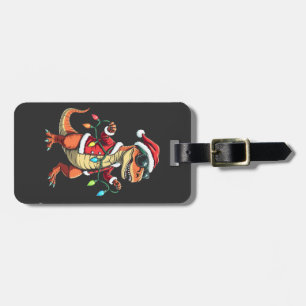 Dinosaur Wrapped with Christmas Lights Santa Hat Luggage Tag