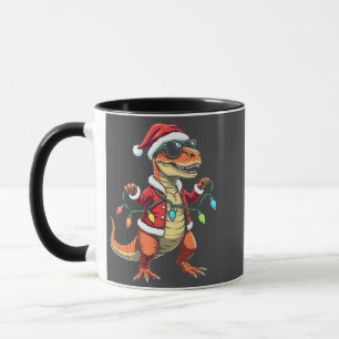 Dinosaur Wrapped with Christmas Lights Santa Hat  Mug