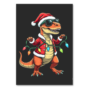 Dinosaur Wrapped with Christmas Lights Santa Hat  Table Number