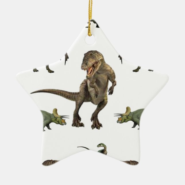 Dinosaur Wrapping Paper Ceramic Ornament (Front)
