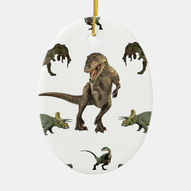 Dinosaur Wrapping Paper Ceramic Ornament (Front)