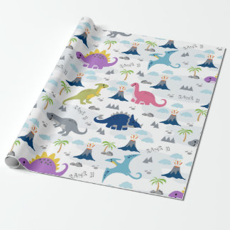 Dinosaur Wrapping Paper - Colourful Dinosaurs and 