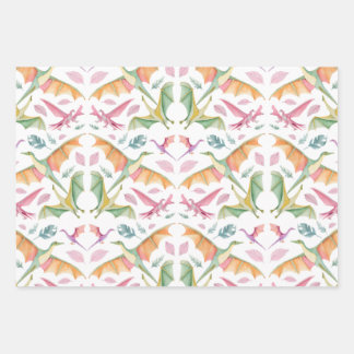 Dinosaur Wrapping Paper Flat Sheet Set of 3