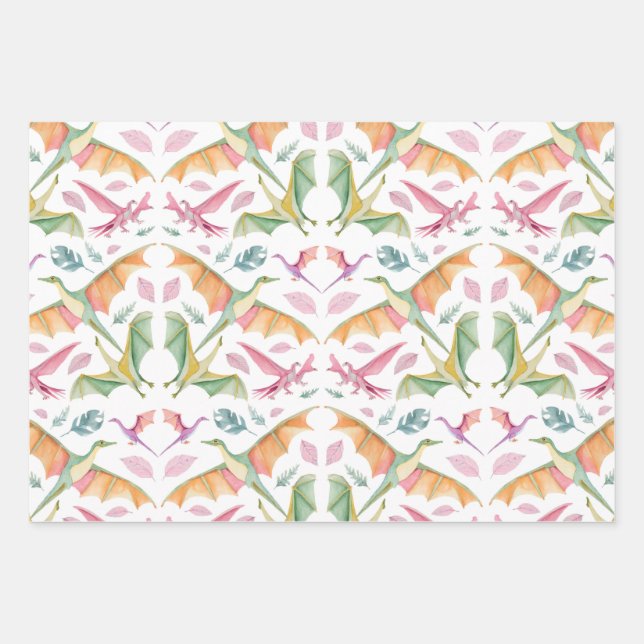 Dinosaur Wrapping Paper Flat Sheet Set of 3 (Front 3)