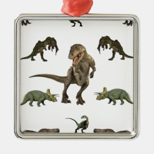 Dinosaur Wrapping Paper Metal Ornament