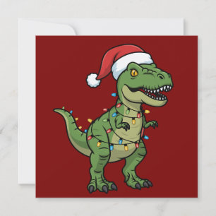 Dinosaur Xmas Lights Holiday Spirit Festive Dino Card