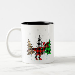 Dinosaur Xmas Tree Buffalo Plaid Trex Dinosaur Chr Two-Tone Coffee Mug