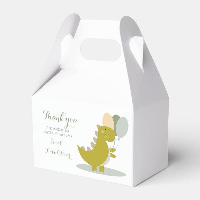 Dinosaur Yellow Green Grey First Birthday  Favor Box (Front Side)