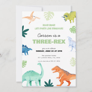 Dinosaure à trois Rex coloré Invitation d'annivers