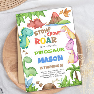 Dinosaure Aquarelle Verte Invitation Anniversaire