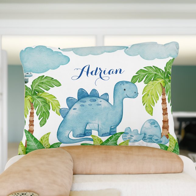 dinosaure bleu coussin de nom de bébé personnalisé (Blue dinosaur personalised baby name pillow)