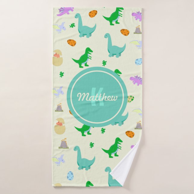 Dinosaure coloré & Oeufs Motif Enfants Garçons Mon (Serviette de bain)