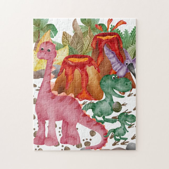 Dinosaure Cute Et Éruption Du Puzzle Volcano (Vertical)