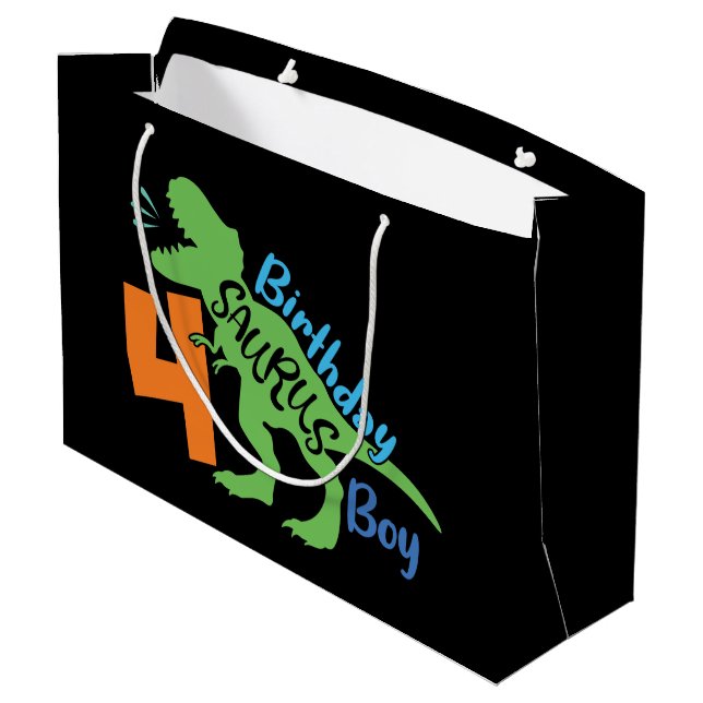 Dinosaure d'anniversaire cool 4e Grand sac cadeau (Dos Angle)