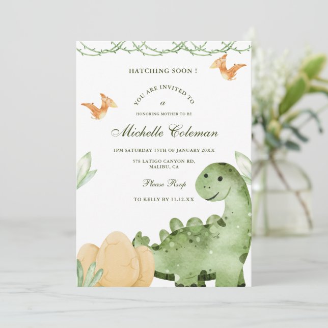 Dinosaure Hatching Bientôt Baby shower Invitation (Debout devant)