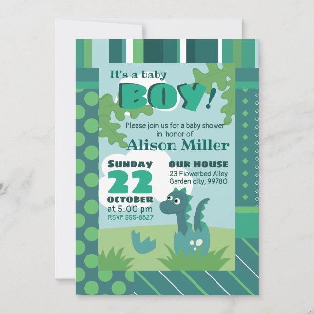 dinosaure invitation baby shower dans l'oeuf (Devant)