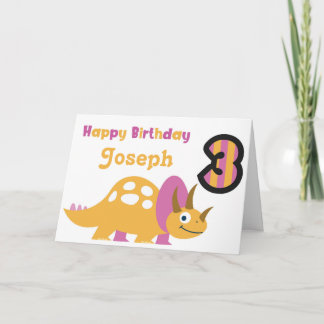 Dinosaure Jaune Cute 3e carte d'anniversaire