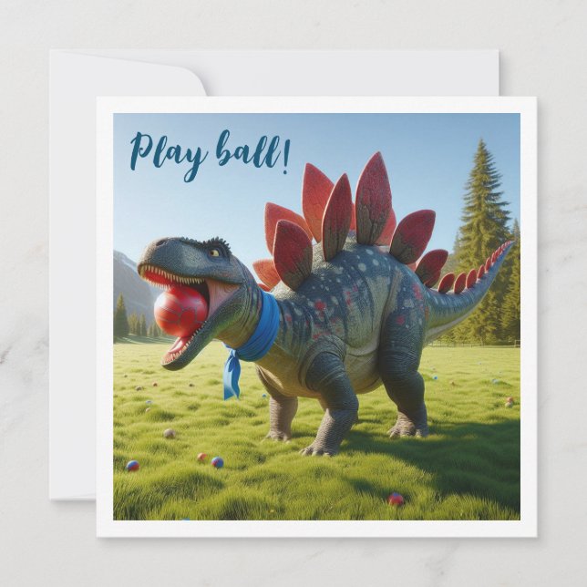 Dinosaure jouer au ballon, stegosaurus invitation  (Devant)