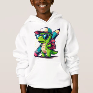 Dinosaure joueuse avec crayon et sac à dos