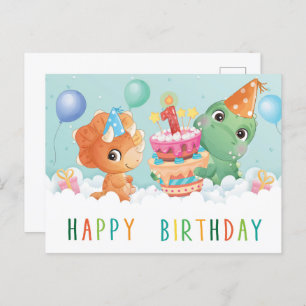 dinosaure mignonne 1ère carte d'anniversaire