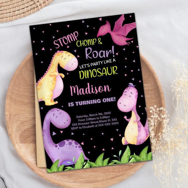 Dinosaure noir violet Invitations d'anniversaire (Purple Black Dinosaur Birthday Invitations)