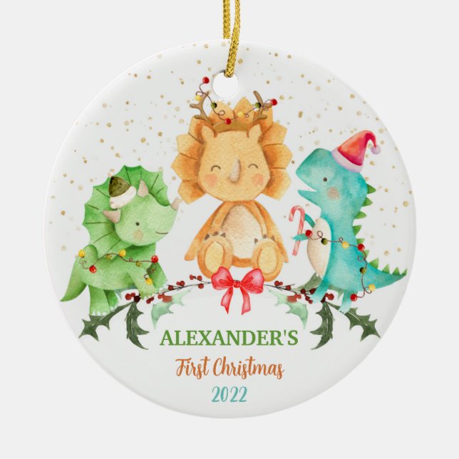 Dinosaure pour le premier ornement de Noël du bébé (Devant)