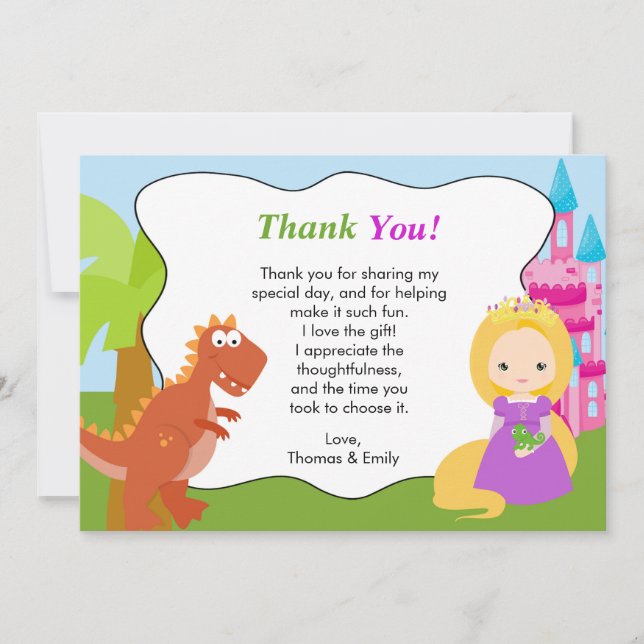 Dinosaure Princesse Carte de remerciements (Devant)