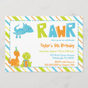 Dinosaure RAWR Invitation de fête d'anniversaire