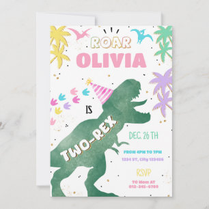 Dinosaure rose à deux rapports fille 2e invitation
