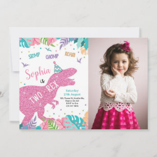 Dinosaure rose à deux rapports fille 2e invitation