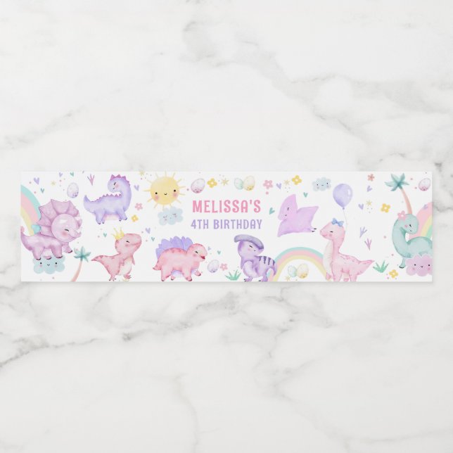 Dinosaure rose Étiquette de bouteille d'eau fête d (Étiquettes simples)