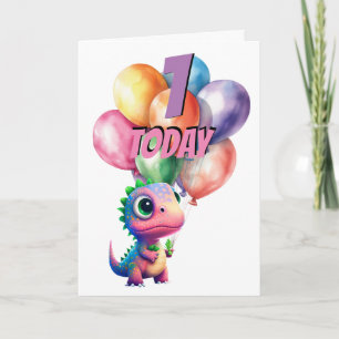 Dinosaure t Rex 1 AUJOURD'HUI ROSE Carte Ballons d